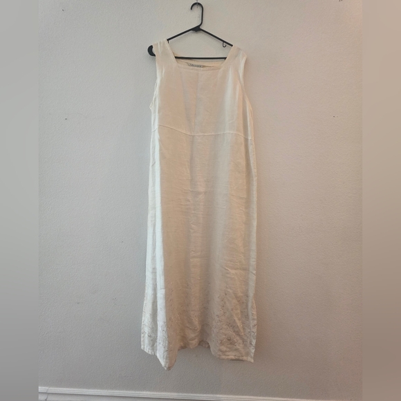 Elegant Cream Sleeveless Maxi Dress 100%l linen Size16 - Picture 2 of 7